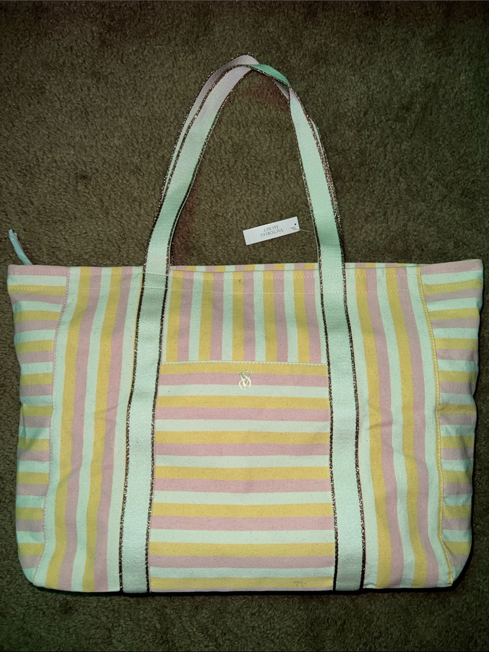 Victoria's Secret Pastel Striped Tote in Pink, Yellow, Mint